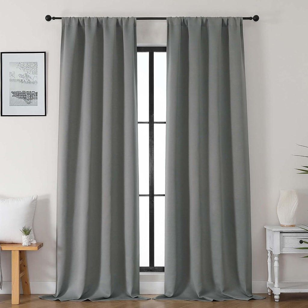 Gwine Light Grey Blackout Curtains for Bedroom 96 Inch Length, Room Darkening Energy Saving Black Out Curtains for Living Room, Window…