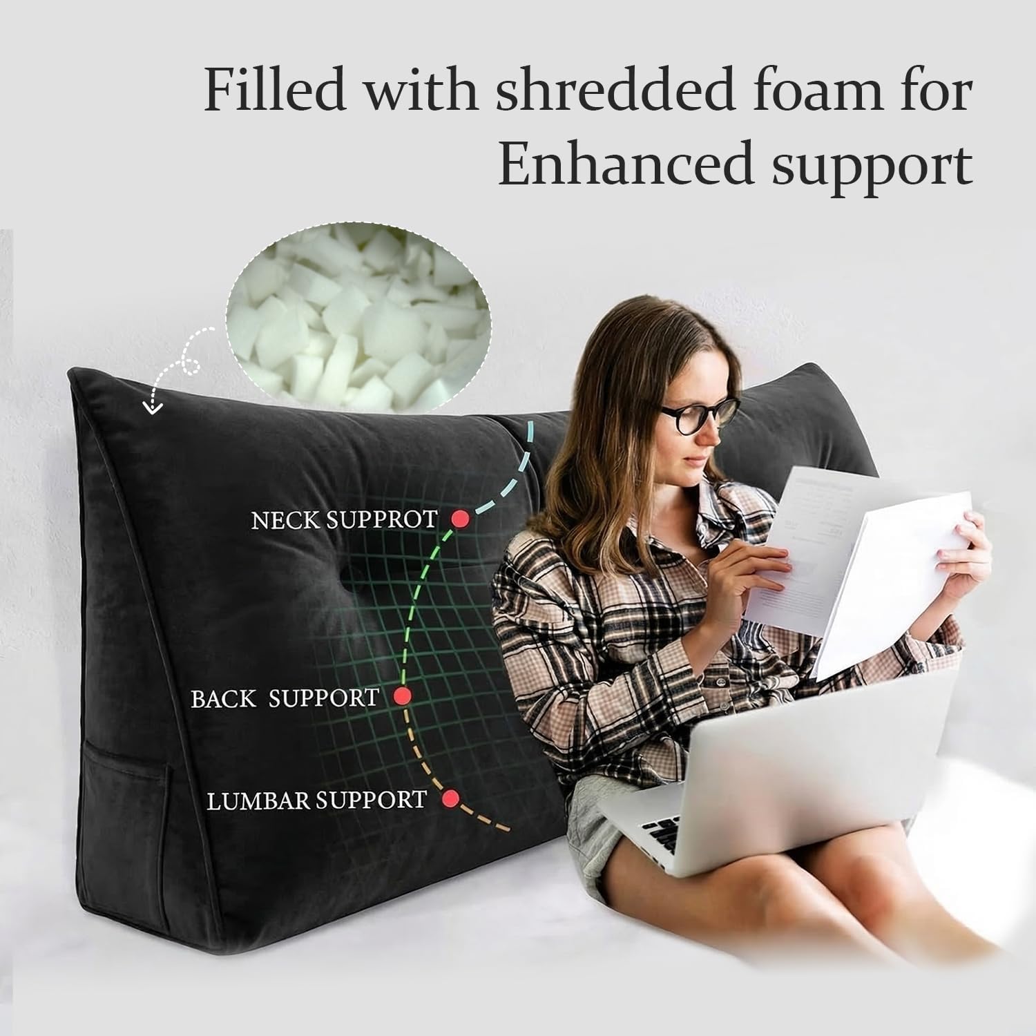 Headboard Pillow Twin for Dorm - Bed Wedge Headboard Reading Pillow for Sitting in Bed, Shredded Foam Positioning Support Backrest Pillow…