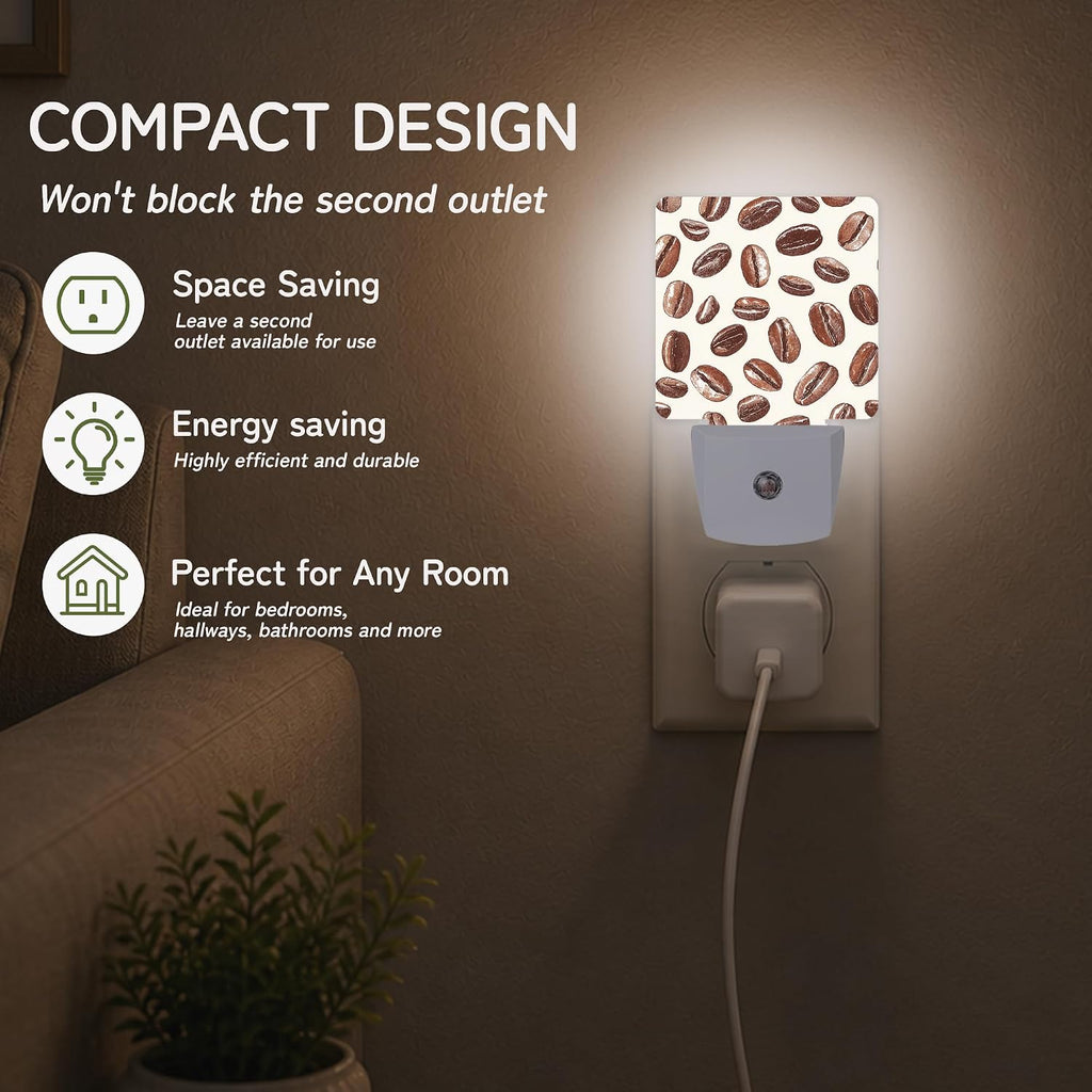 Coffee Bean Night Lights Plug into Wall, Night Light with Dusk to Dawn Sensor for Bedroom Bathroom Kitchen Hallway Stairs, Decorative…