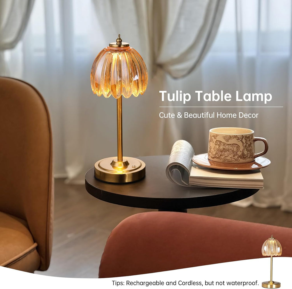 Shenmoyl Set of 2 Tulip Table Lamp with 5000mAh Battery & Touch Control, Cordless Table Lamp with 3 Colors, Dimmable Rechargeable Table…