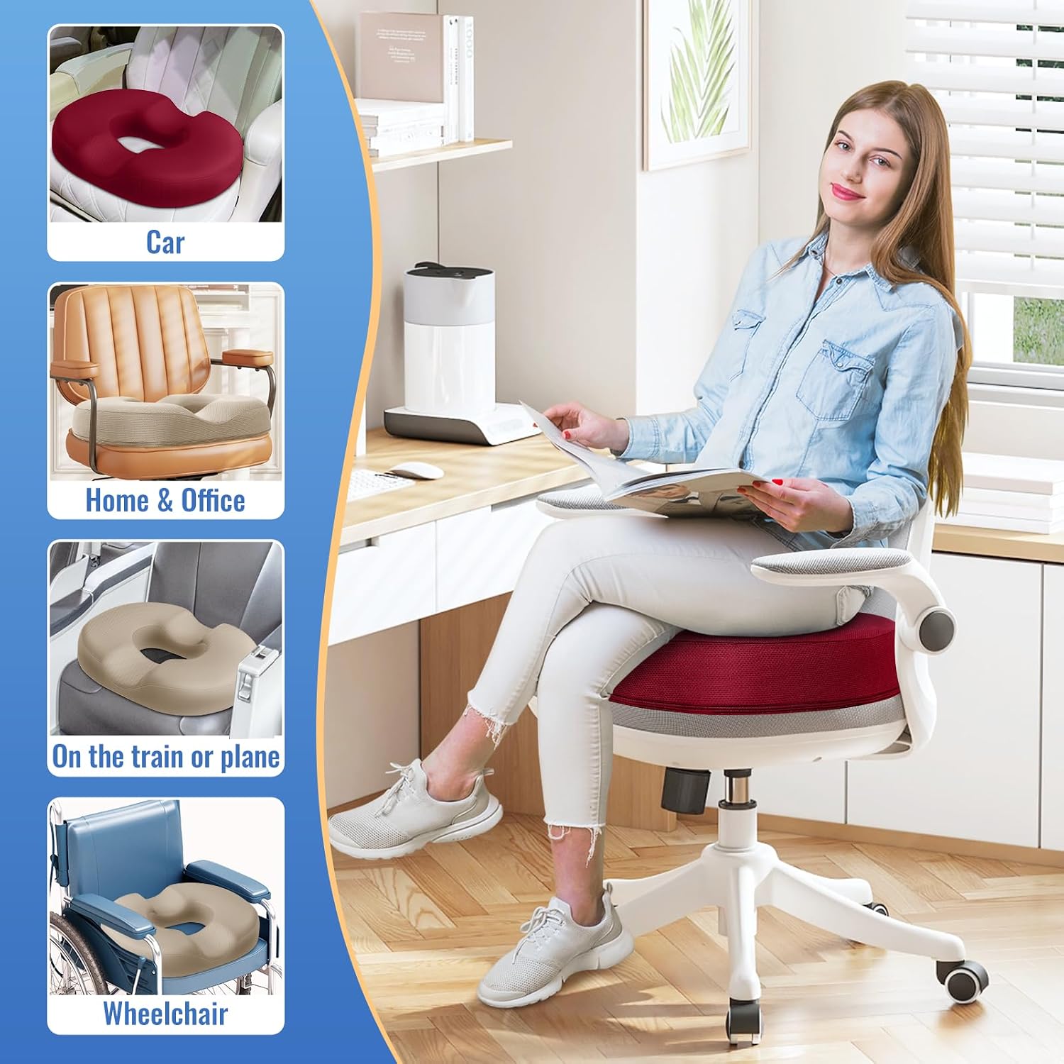 CloudBliss Donut Pillow Seat Cushion Chair Pad for Tailbone and Hemorrhoids, Memory Foam Seat Chair Cushion for Men and Women for Home & Of…
