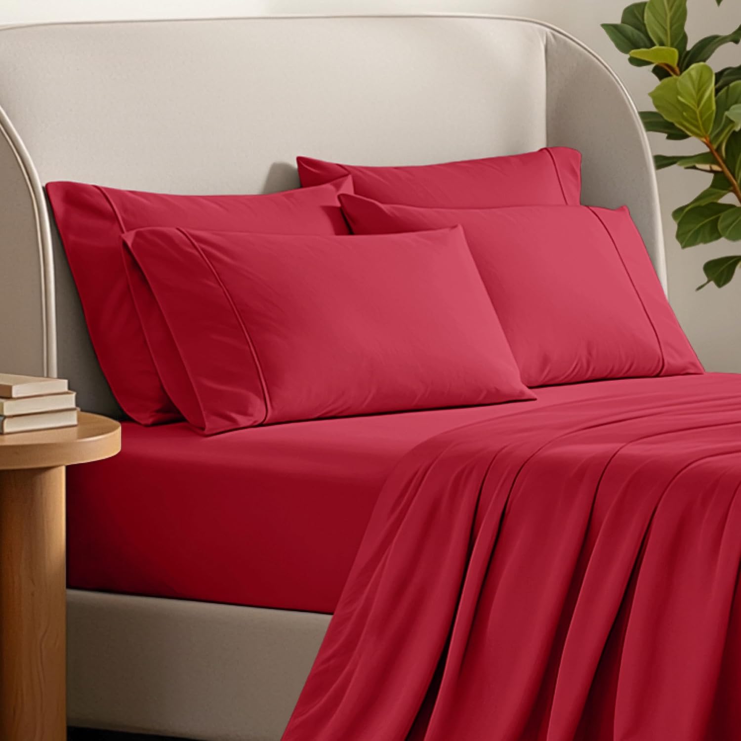BareHome Bare Home Microfiber Bulk Pillow Cases - Standard/Queen Size Set of 4 - Cooling Pillowcases - Double Brushed - Red Pillowcases 4 P…