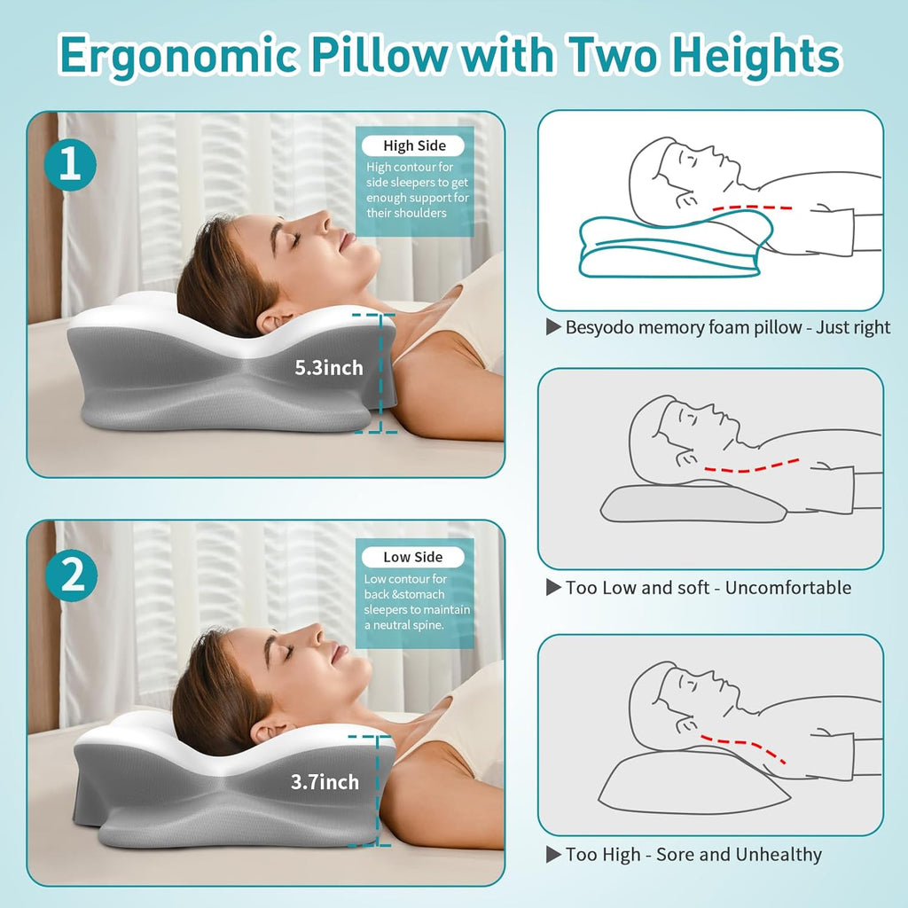 Besyodo Besyodo Cervical Pillow for Neck - Ergonomic Neck Pillow for Sleeping, Contour Memory Foam Pillows Side Sleeper Pillow for N…