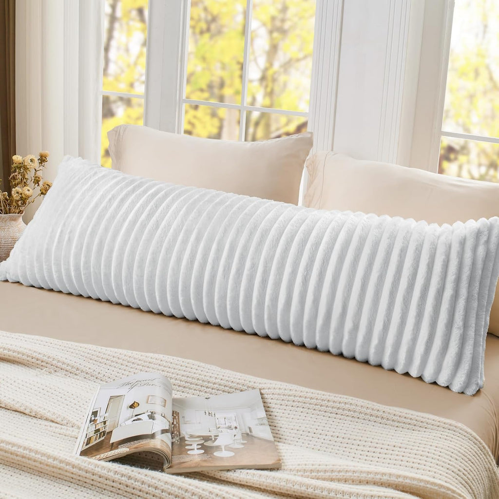 Bedelite Fluffy Faux Fur Body Pillow Cover with Zipper, Luxury Plush 3D Striped Pillow Cover 20x54 Inches, Super Soft and Cozy Long Body Pi…
