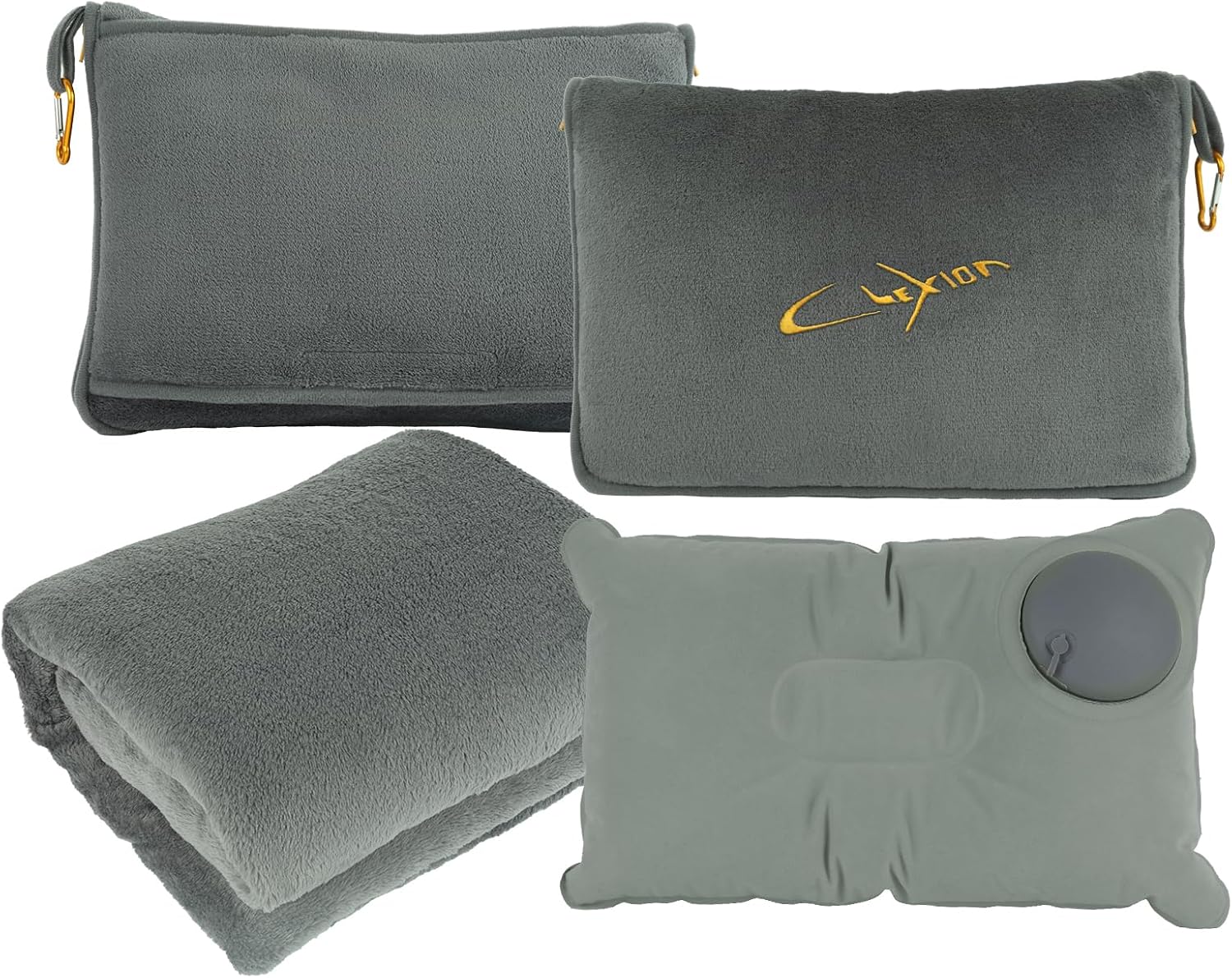 Travel Blanket and Pillow Set for Airplane, 300 GSM Soft Fleece Compact Travel Blanket with Inflatable Pillow and Carry Bag, 60x43…
