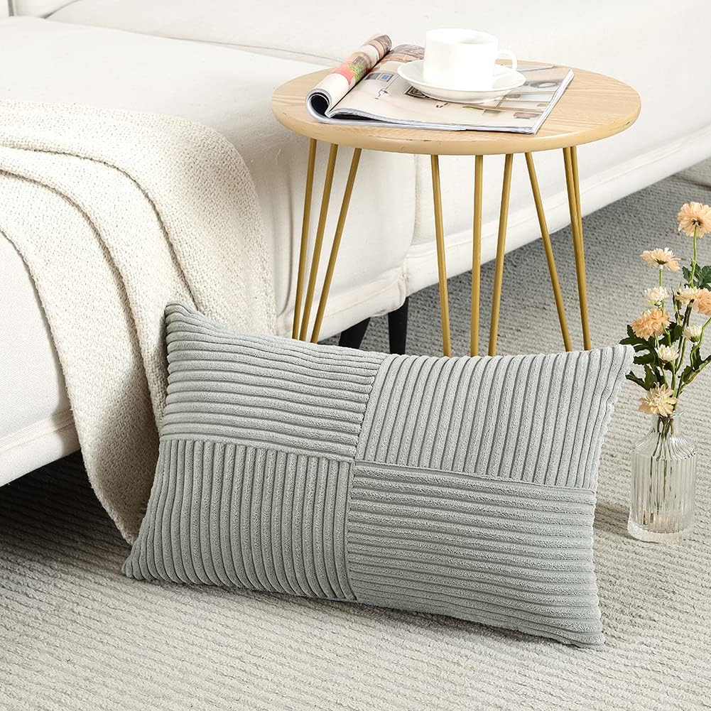 Fancy Homi 2 Packs Grey Lumbar Decorative Throw Pillow Covers 20x28 Inch for Living Room Couch Bed Sofa, Rustic Farmhouse Boho Home…