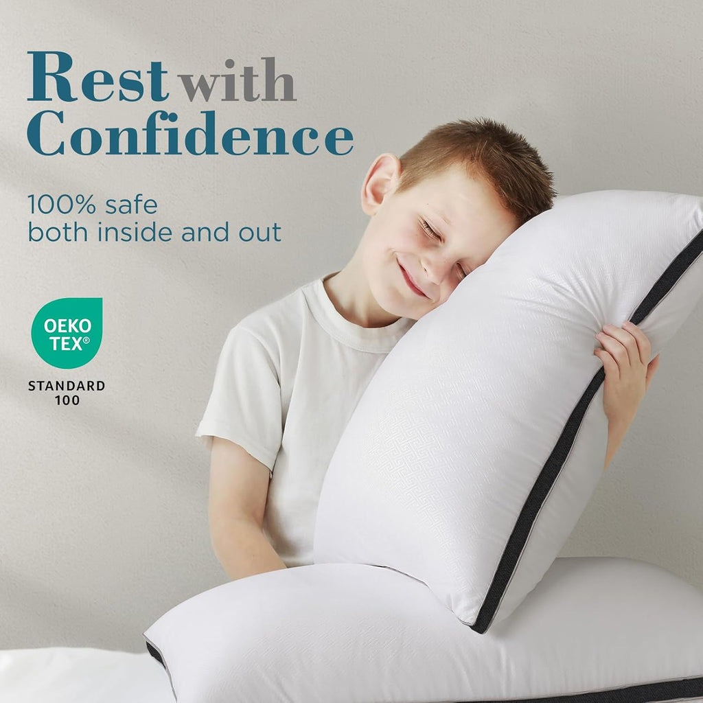 viewstar Bed Pillows Standard Size Set of 2, Firm Support Down Alternative Gusseted Pillows for Side, Back, or Stomach Sleepers, Black