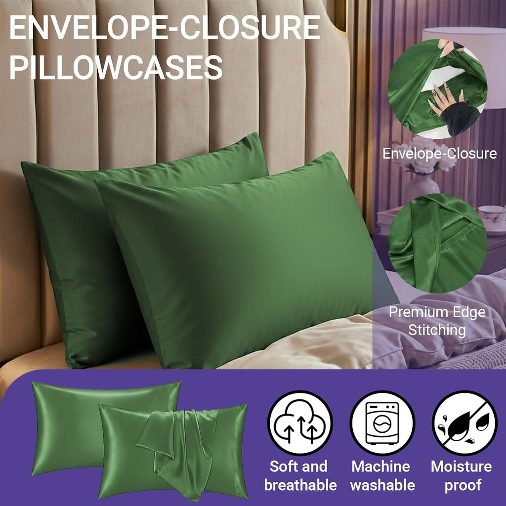 QJFabricCO Q&J Fabric Co. 2 Pack Satin Pillowcase Silk Like Pillow Cases 20x26 inch Sage Green Cooling Pillow Cases with Envelope Closure f…