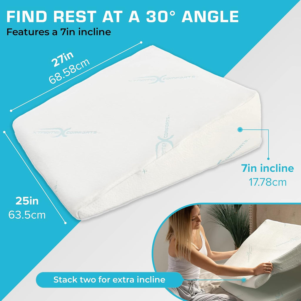 Xtreme Comforts Wedge Pillow Headboard | 7 Inch Bed Wedge Pillow Cushion for Sleeping, Reading, and Lounging | Multi-Use Support for…