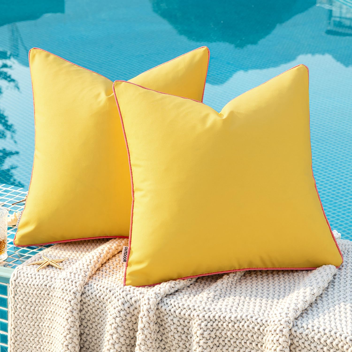 MIULEE Pack of 2 Outdoor Waterproof Throw Pillow Covers Decorative Outdoor Pillowcases Piping Edge Water Resistant Cushion Covers for…