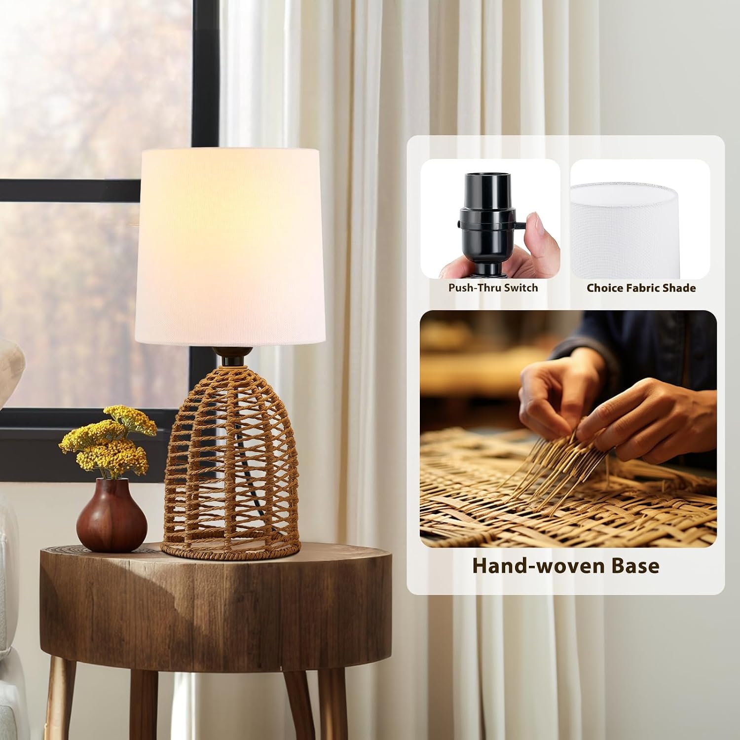 EJIAXIN Rattan Lamp Boho Lamps Set of 2-13.75" Mini Farmhouse Table Lamp Rustic End Table Decorative Small Lamps for Small Spaces Bedroom…