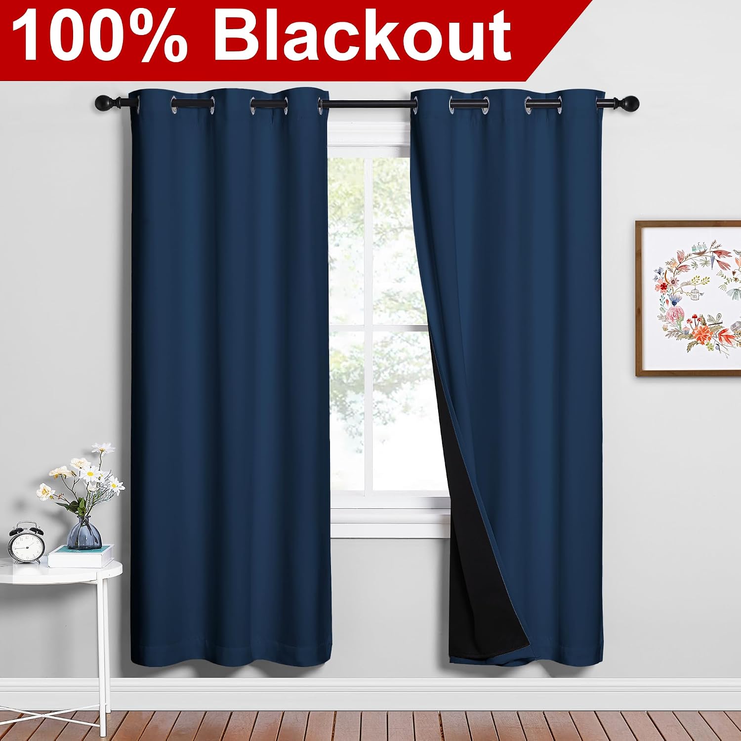 Nicetown Moroccan Blue Full Shade Curtain Panels, Pair of Energy Smart & Noise Blocking Out Blackout Drapes for Dining Room Window, Thermal…