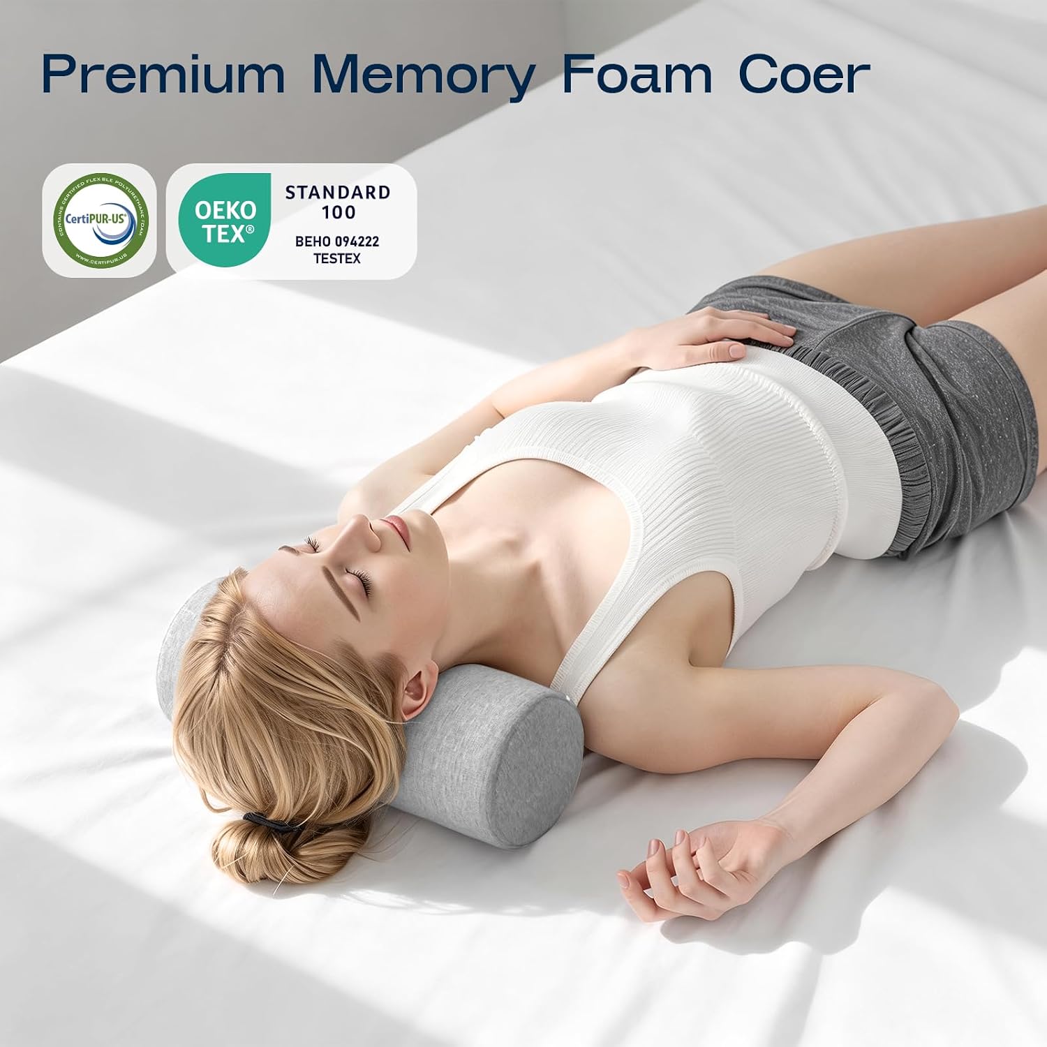 Forcanby Neck Roll Cervical Pillow for Neck - Memory Foam Neck Pillow for Bed | Round Neck Pillows for Sleeping (Grey, Large - 6.0" H) cott…