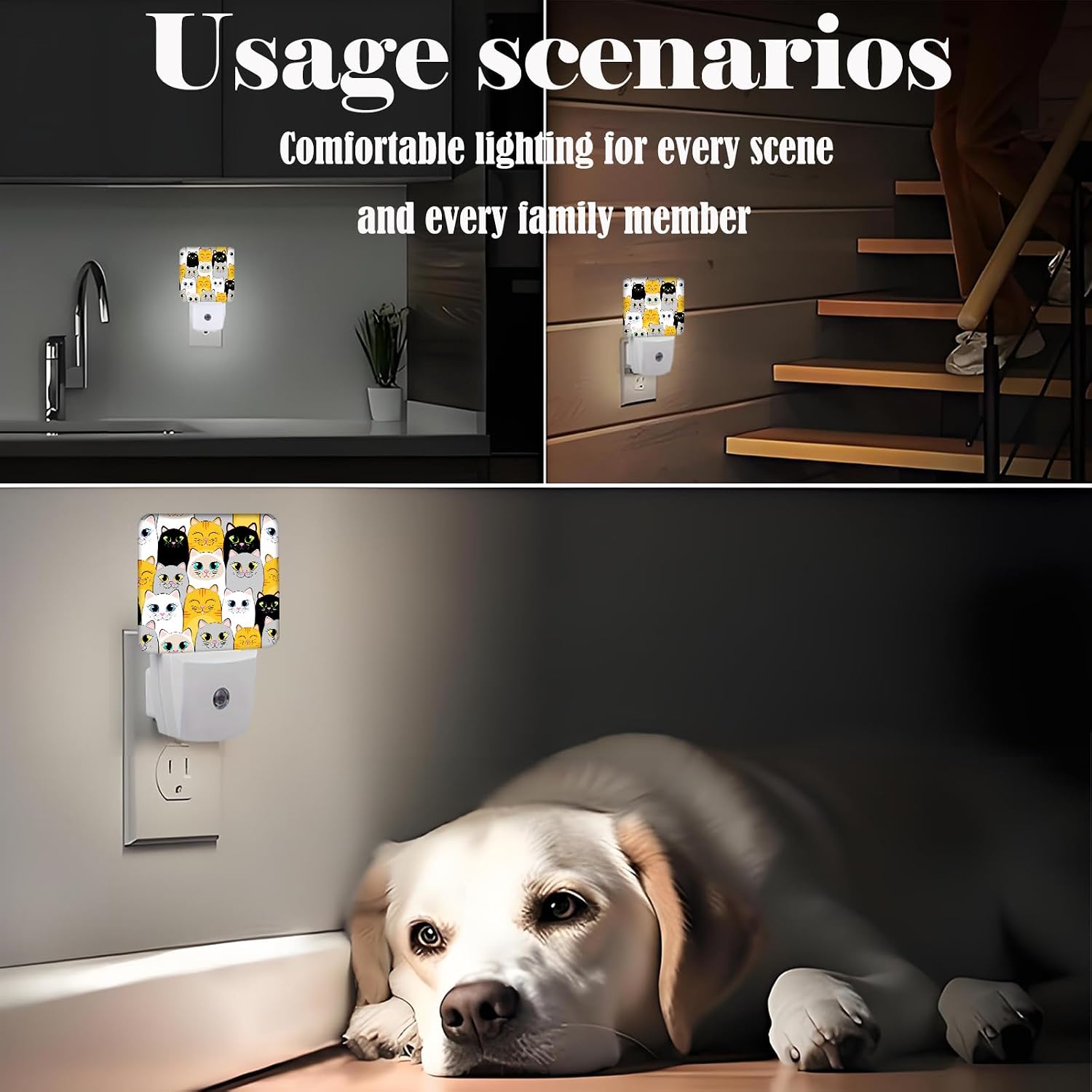 Cats Night Light, Plug Into Wall Decor for Stairway, Hallway, Kitchen, Dusk to Dawn Sensor Nightlights for Boys/Girls/Women/Men Room Gifts