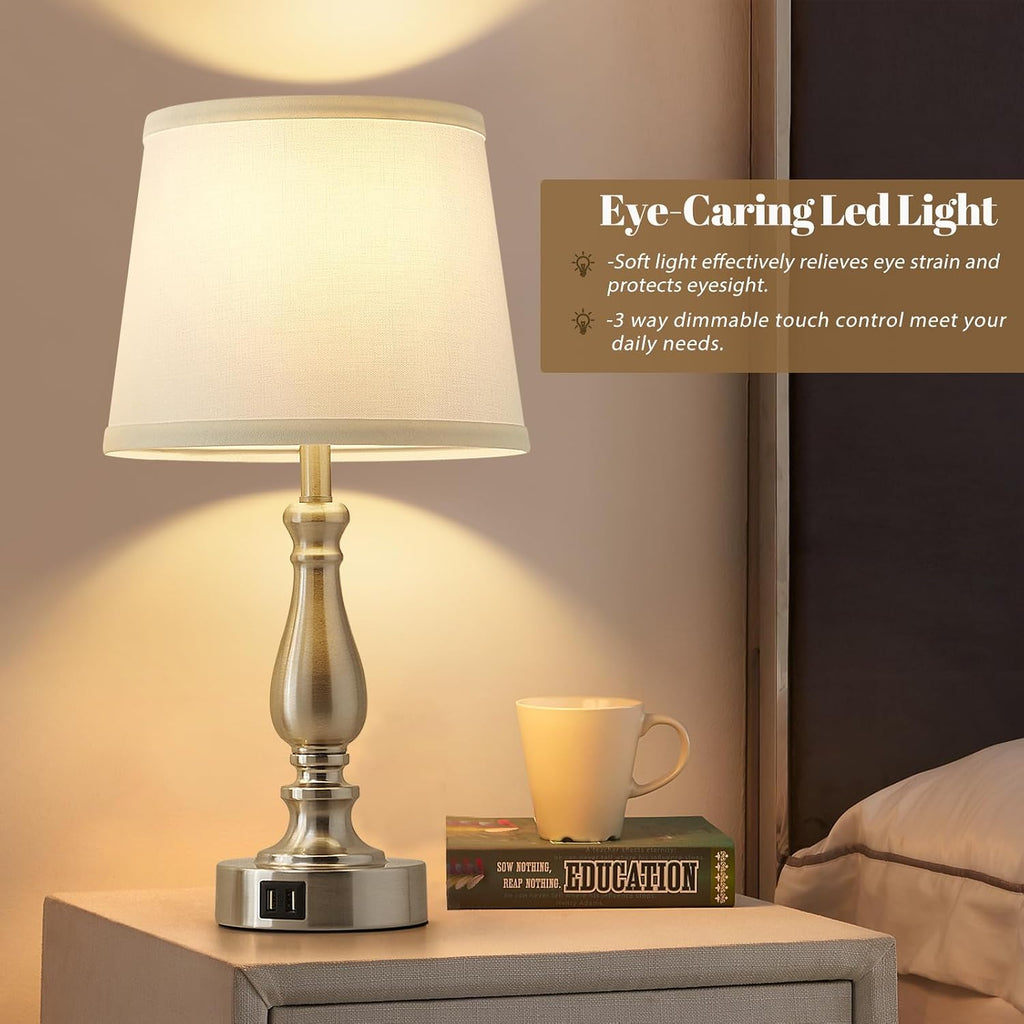 EJIAXIN Table Lamps for Bedrooms Set of 2 - Touch Bedside Lamps with USB C+A Ports, Dimmable White Nightstand Lamps for End Tables…