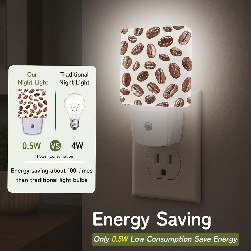 Coffee Bean Night Lights Plug into Wall, Night Light with Dusk to Dawn Sensor for Bedroom Bathroom Kitchen Hallway Stairs, Decorative…