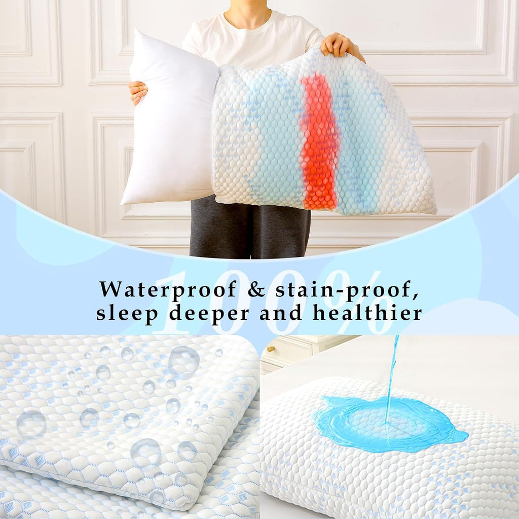 Pillow Protectors (2 Pack) King, Waterproof Pillowcase with Zipper, Breathable, Soft Pillow Cover for Better Sleep, Machine Washable
