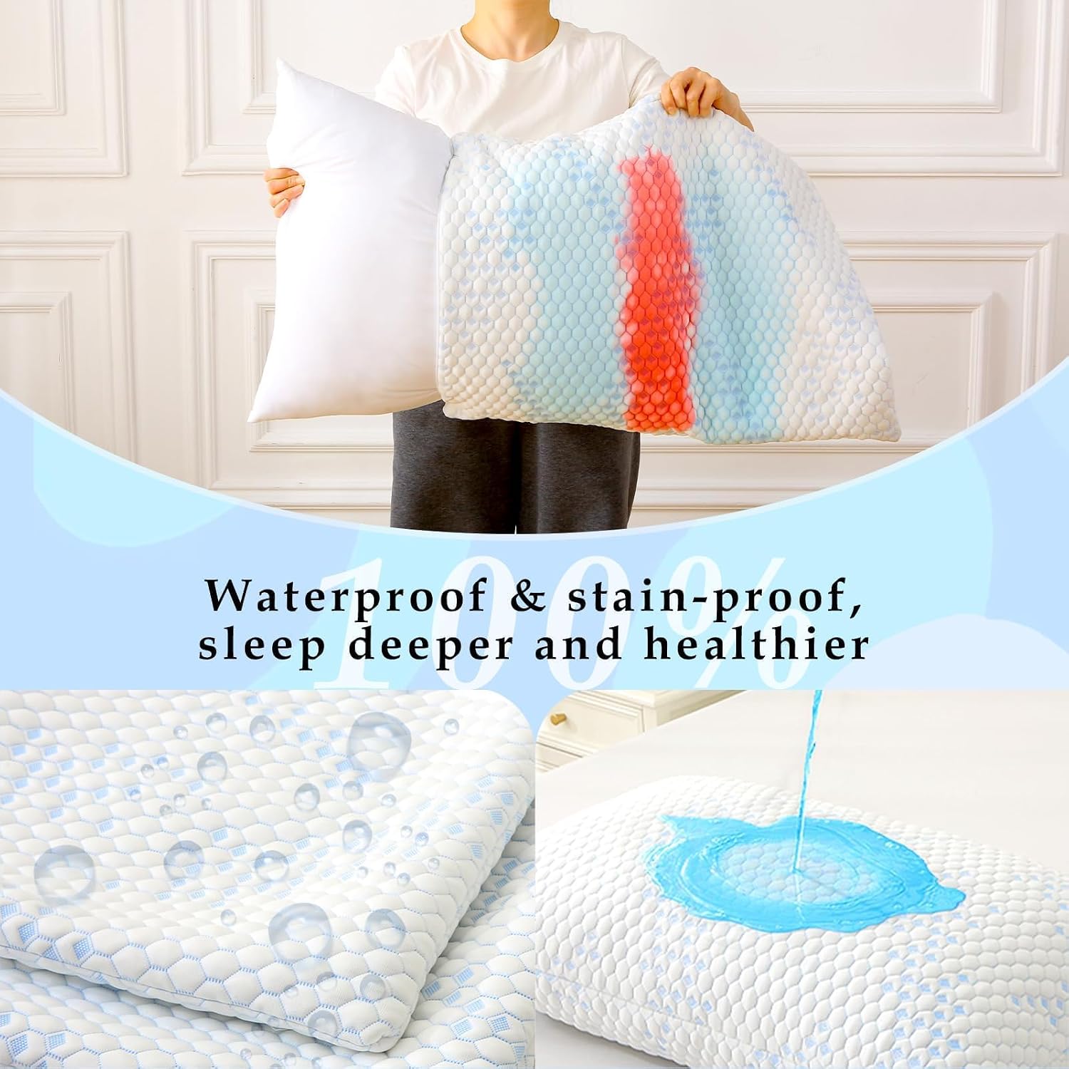 Pillow Protectors (2 Pack) King, Waterproof Pillowcase with Zipper, Breathable, Soft Pillow Cover for Better Sleep, Machine Washable