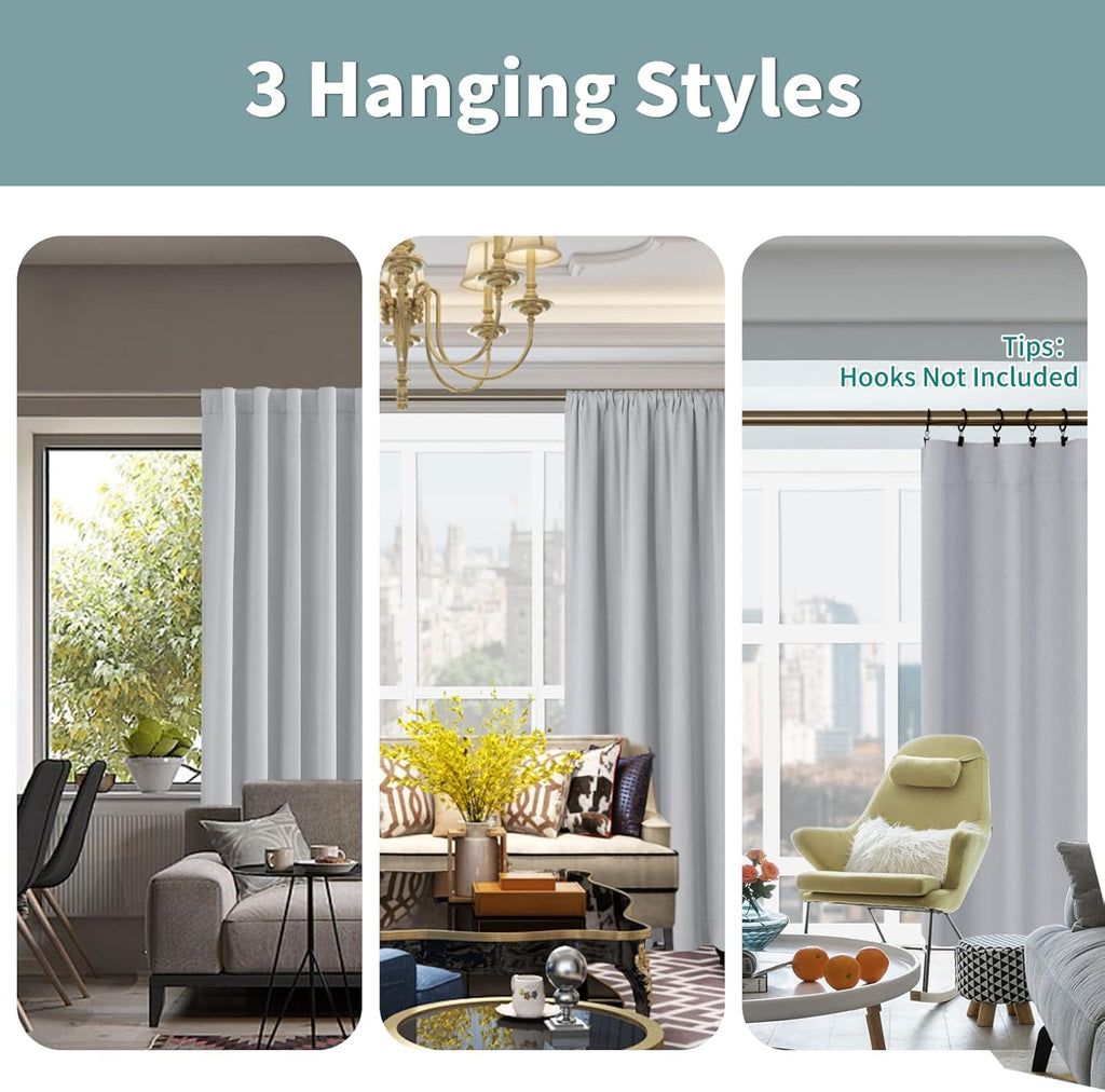 BGment Light Grey 100% Blackout Curtains 72 Inches Long with Black Liner, Rod Pocket and Back Tab Double Layer Full Room Darkening…