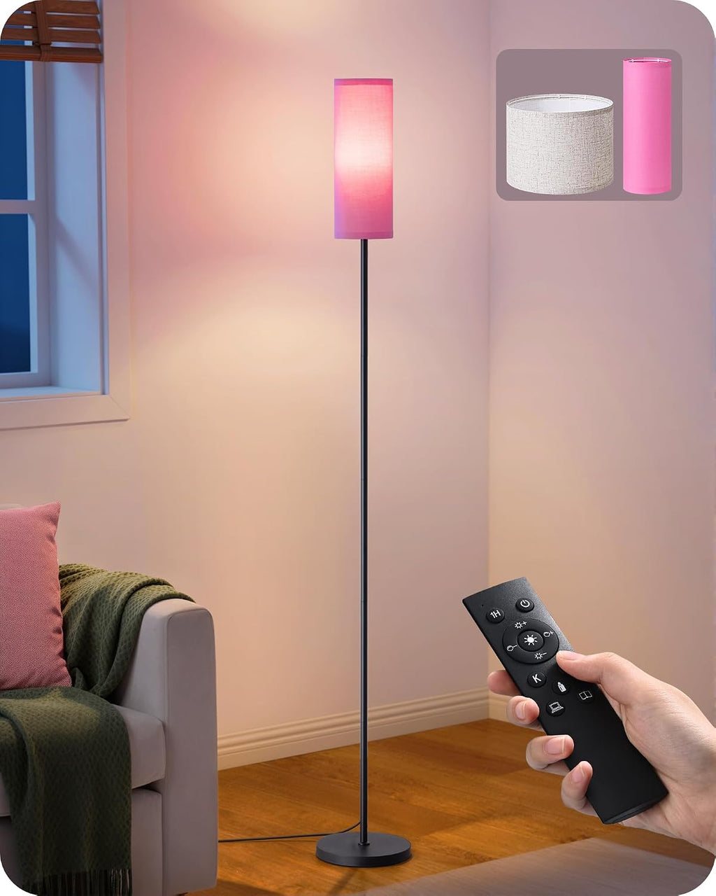 EDISHINE Modern Floor Lamps for Living Room, 63.7" Colorful Floor Lamp with Two Shades, Remote Control Foot Switch, 2700-6000K Dimmable…