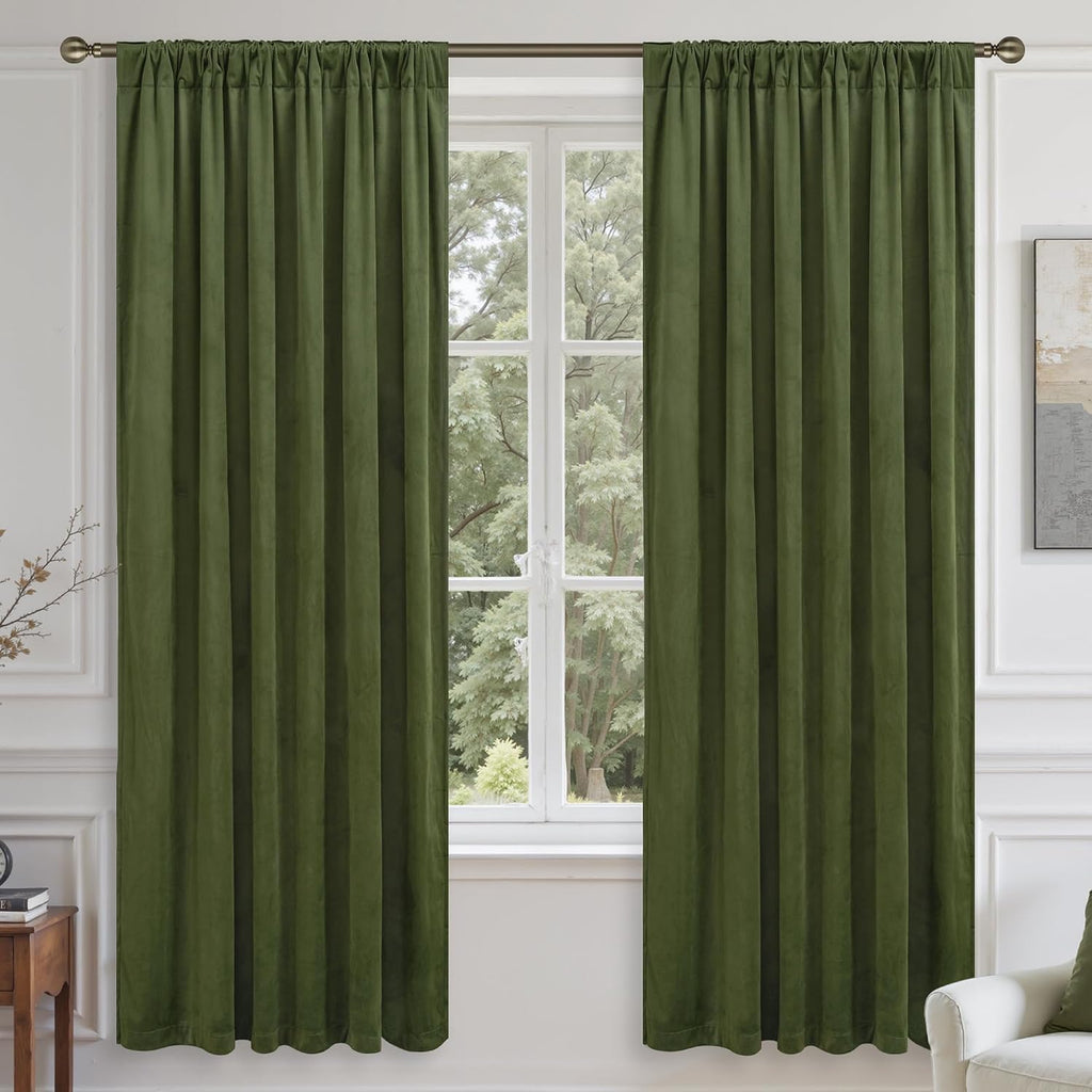 Lamit Sage Green Velvet Curtains 72 Inch Length for Living Room, Super Soft Thermal Insulated Room Darkening Panels Privacy Back Tab and Ro…