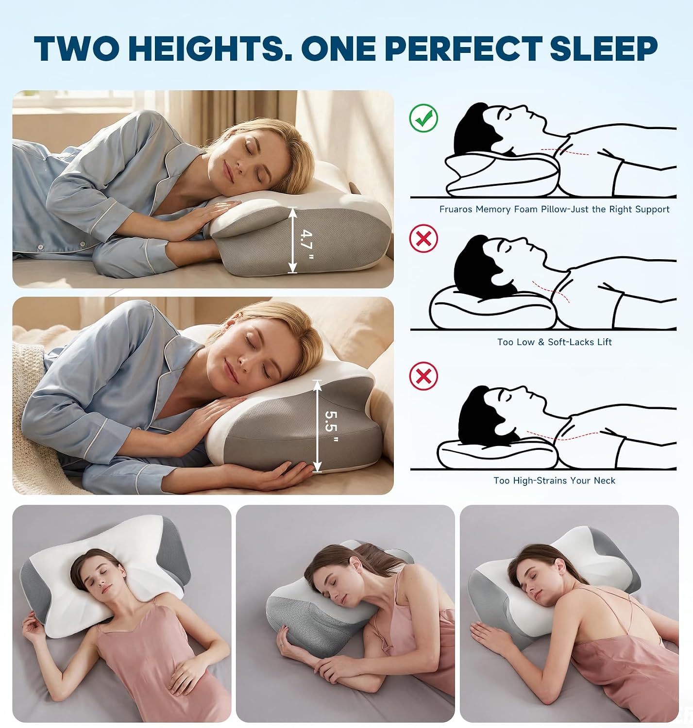 Fruaros Neck Support Pillow for Sleeping, Contour Memory Foam Pillows for Neck Pain, Ergonomic Orthopedic Cervical Pillow for Side B…