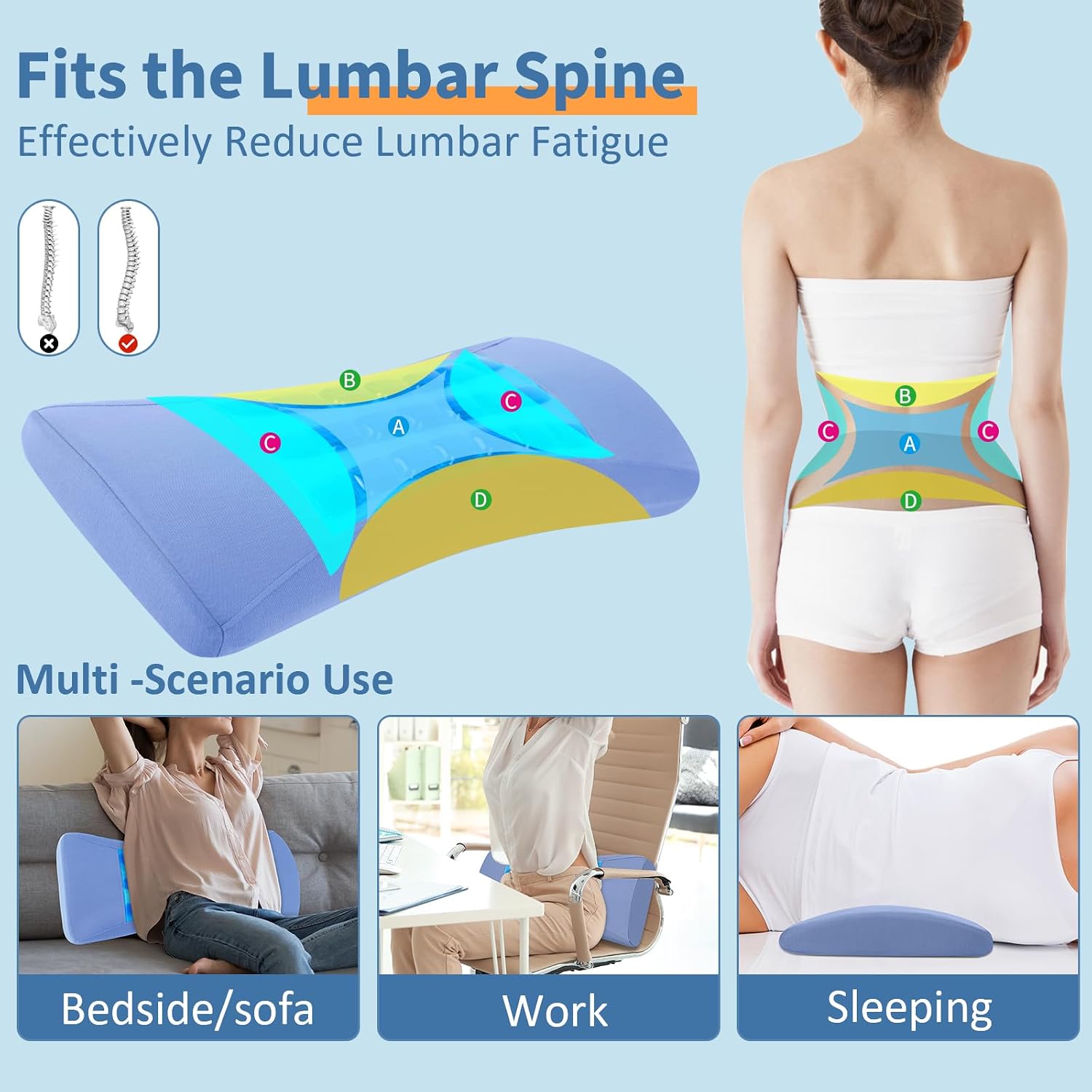 VamorryDirect Lumbar Support Pillow for Bed Relief Lower Back Pain with Cooling Gel: Sciatica Lower Back Pillow for Sleeping-Memory Foam Wa…