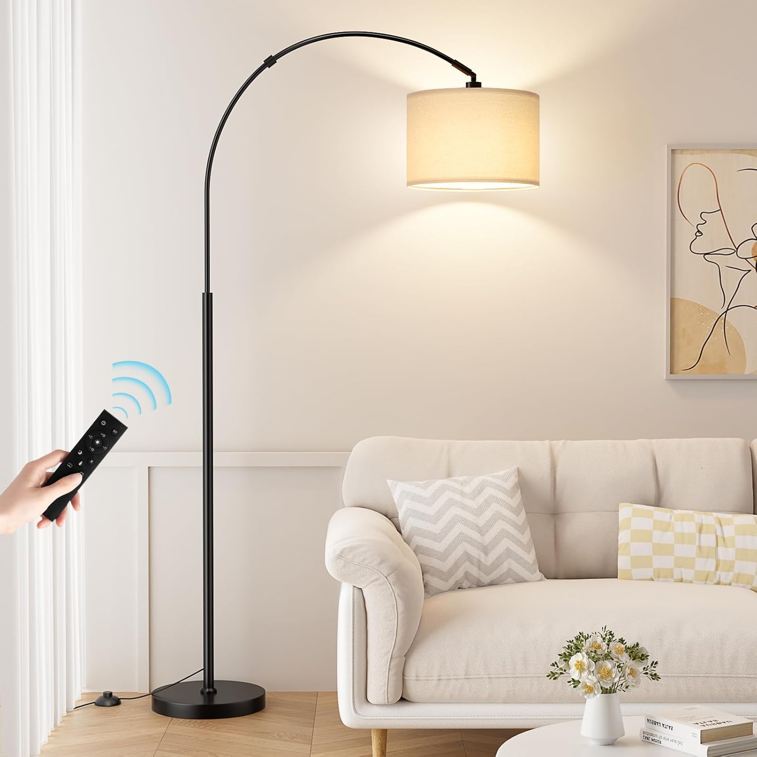 Ambimall 70 Dimmable Arc Floor Lamp with Remote, Color Temperatures and Brightness Adjustable, Arched Floor Lamp with Rotating Head, Over…