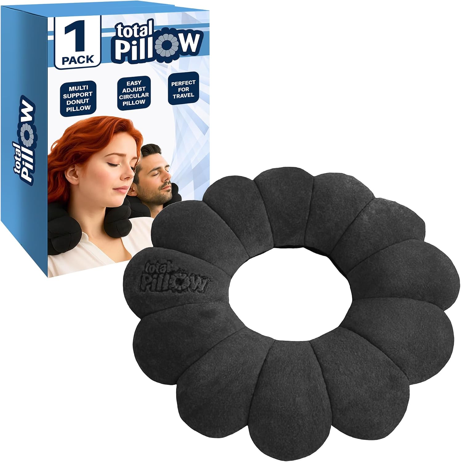 Total Pillow Donut Pillow for Airplane & Travel, Sleeping Neck Pillow, Microbead Comfortable Pillow for Neck, Head, Back, Lumbar & Pelvic…