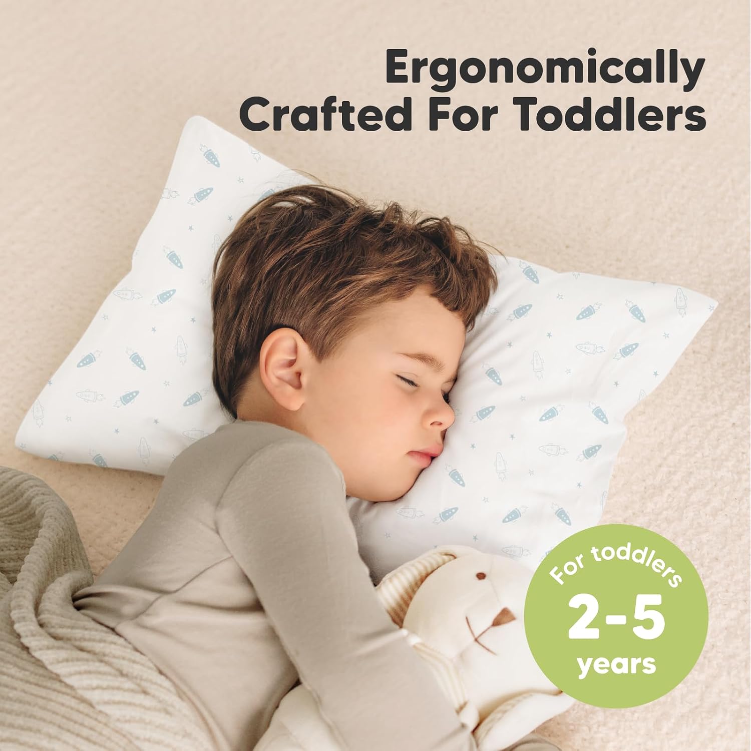 KeaBabies 2-Pack Toddler Pillows 2 Year Old to 5-13x18 Soft Organic Cotton Kids Pillow for Sleeping, Travel, School, Daycare, Nap…