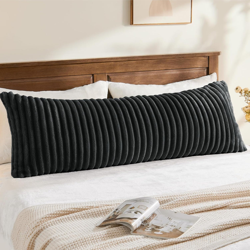 Bedelite Fluffy Faux Fur Body Pillow Cover with Zipper, Luxury Plush 3D Striped Pillow Cover 20x54 Inches, Super Soft and Cozy Long Body Pi…