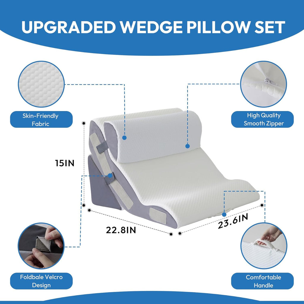 Ahpmeoa 3PCS Wedge Pillow Set for After Surgery, Back Pillow for Bed Sitting up, 10-in-1 Foam Wedge Pillow for Acid Reflux & Back, Post Su…
