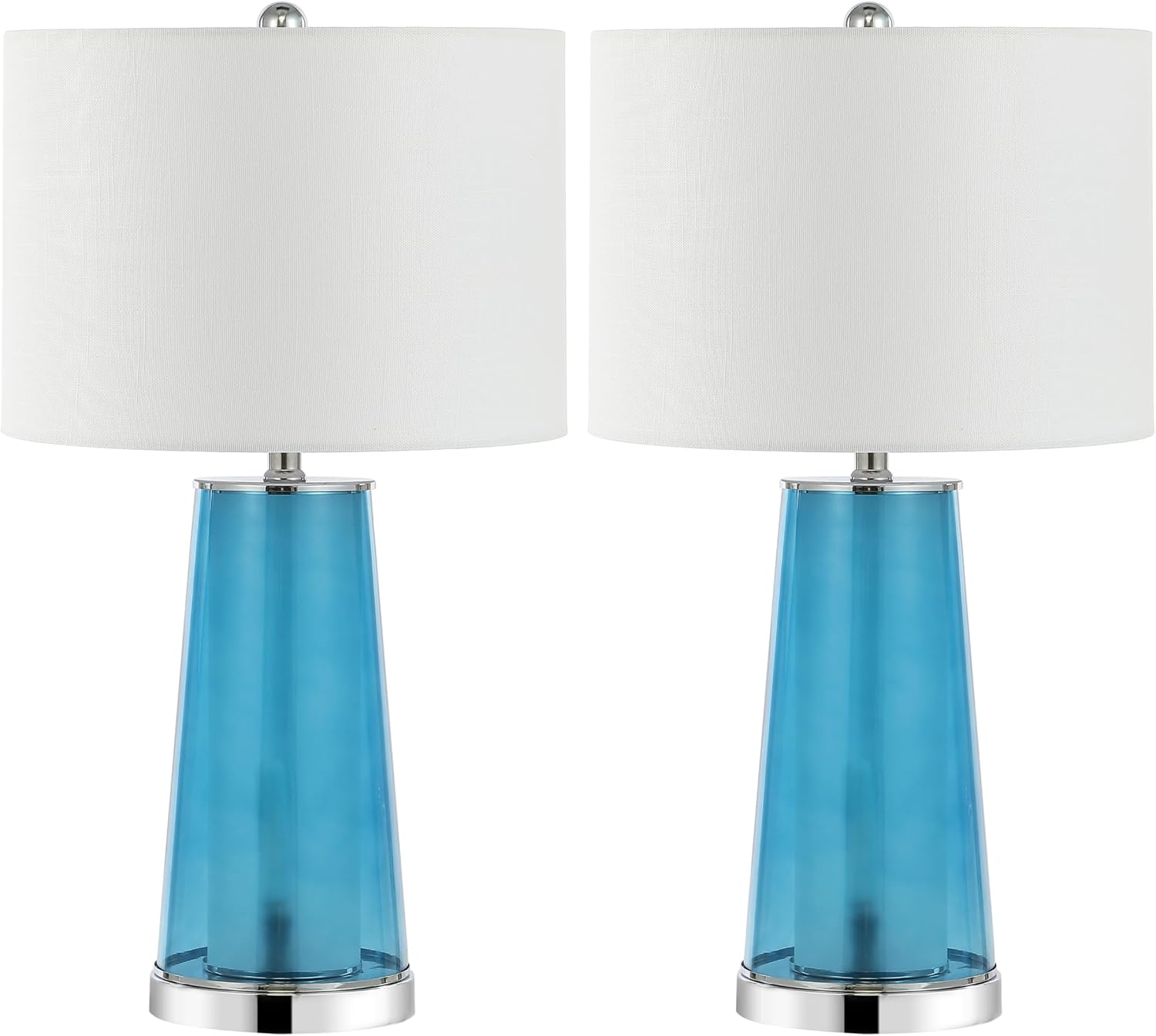 Jonathany JONATHAN Y 26" Chrome/Clear Blue Nightlight Table Lamp Set of 2 for Bedroom, Modern Glass Desk Lamps with White Fabric Shade, Far…