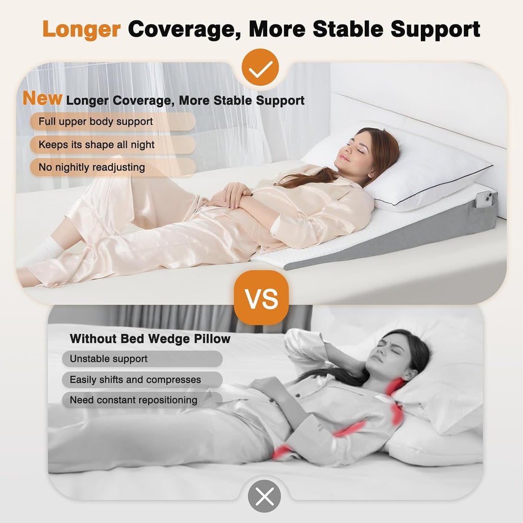 Vekkia 34" Extra-Long Wedge Pillow, Back & Arm Support, Bed Wedge Pillow for Sleeping After Surgery, Acid Reflux, Snoring Relief…