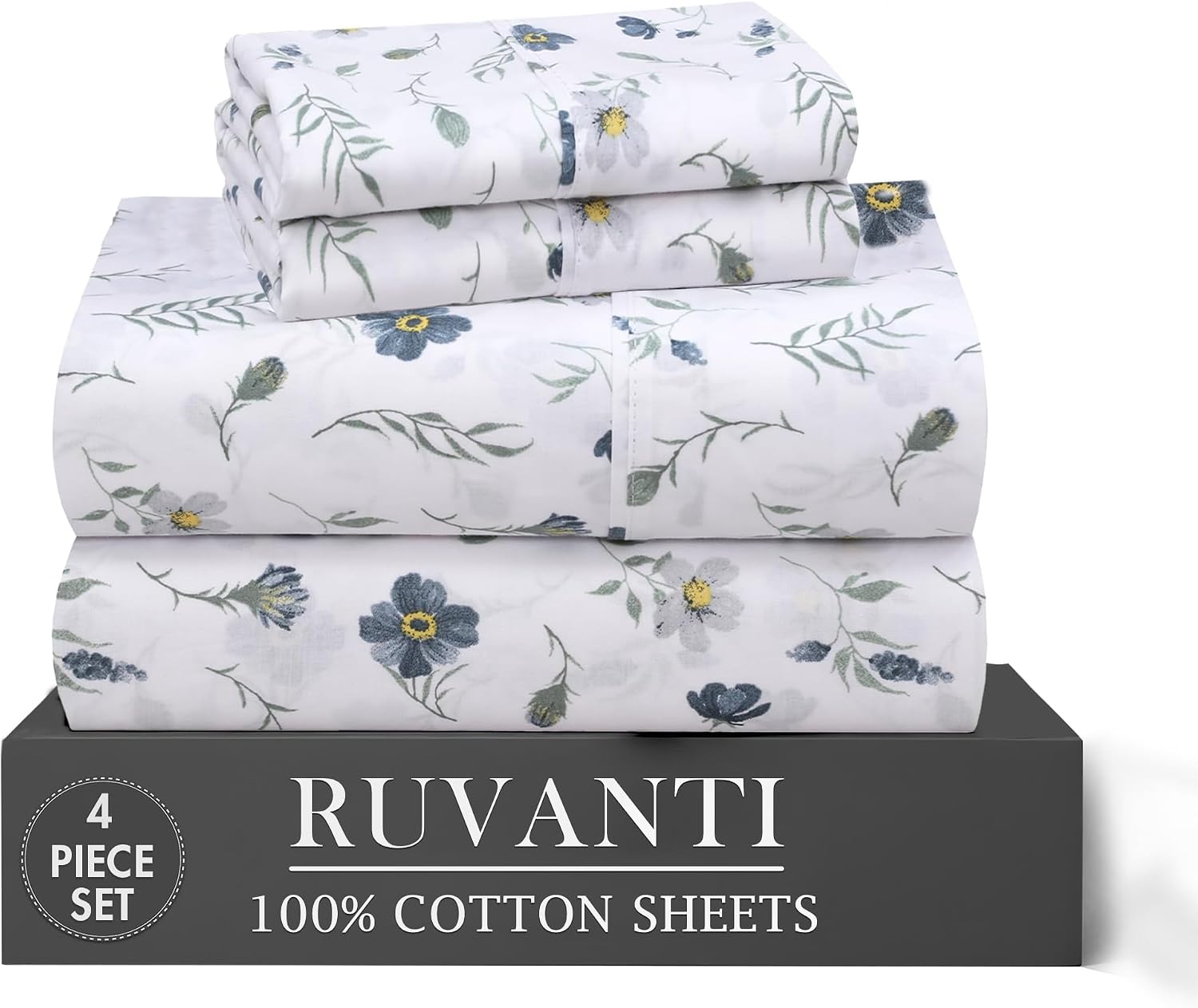 Ruvanti 100% Cotton Percale Sheets Twin XL Size 4 Piece Set, Cooling Bed Sheets for Hot Sleepers, Deep Pocket 16”, Breathable Lightweight &…