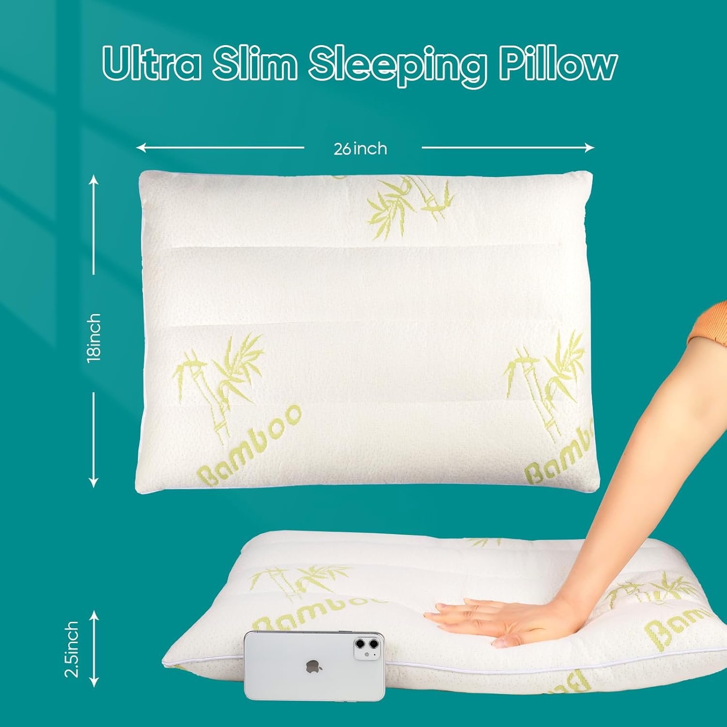 MINUPWELLHome MINUPWELL 2 Packs Ultra Thin Pillows, Flat Pillows for Sleeping Thin, 7D High Support 2.5 inch Height Bed Pillows for St…