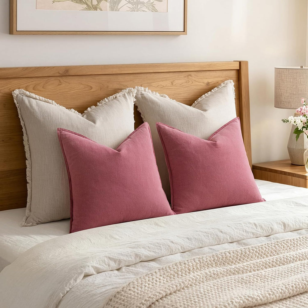 Anroduo Pack of 2 Decorative Linen Pillow Covers Dusty Rose Neutral Farmhouse Boho Soild Cushion Case Soft Accent Pillowcase for Couch Sofa…