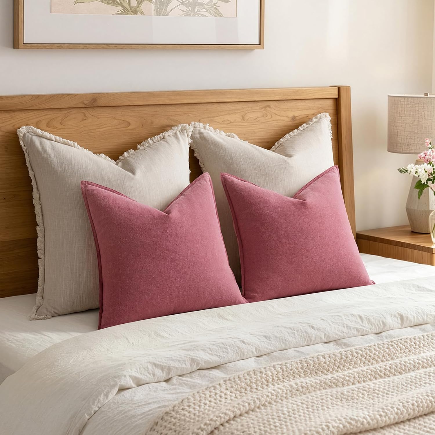 Anroduo Pack of 2 Decorative Linen Pillow Covers Dusty Rose Neutral Farmhouse Boho Soild Cushion Case Soft Accent Pillowcase for Couch Sofa…