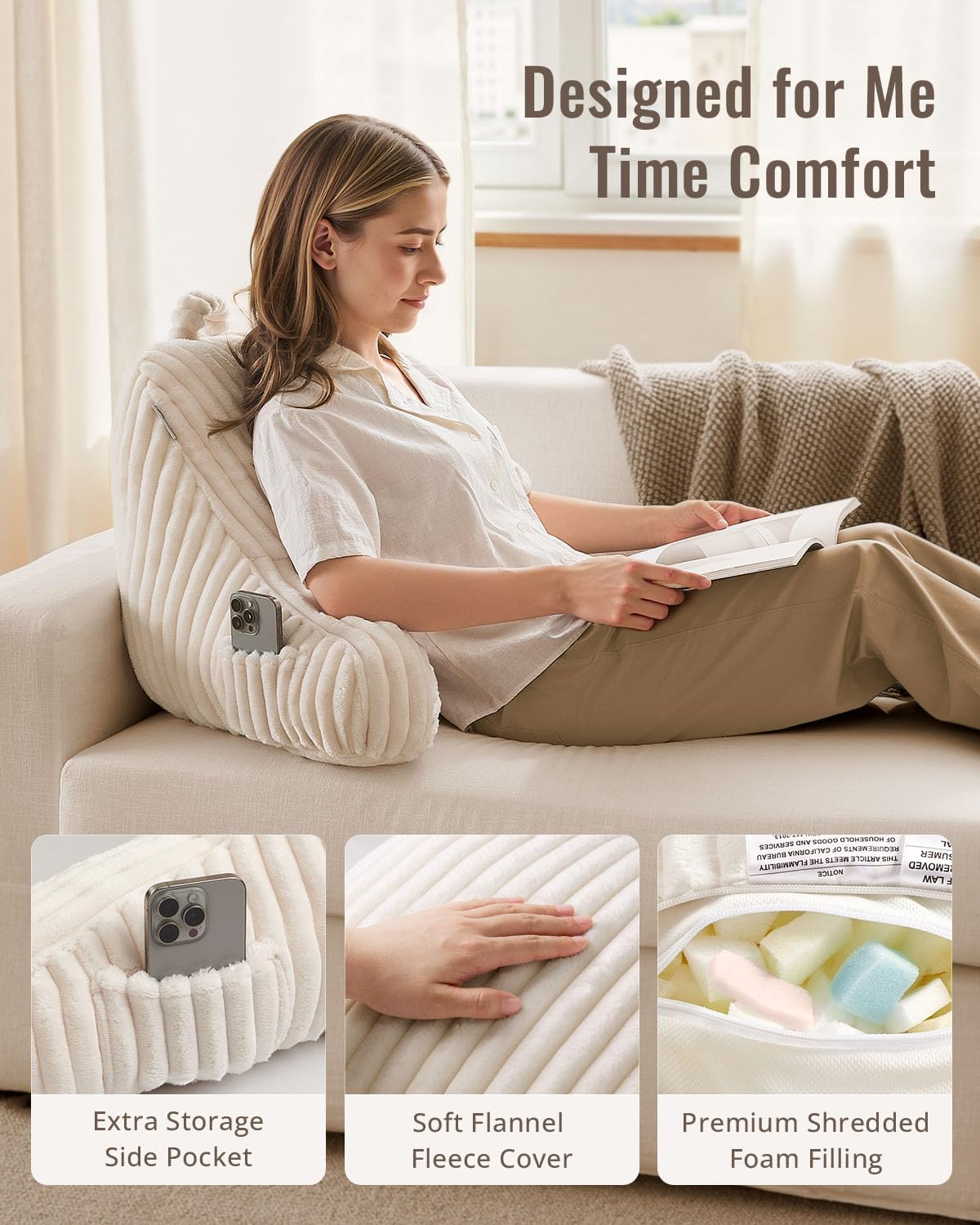 BlissfulDiary Blissful Diary Reading Pillow for Sitting in Bed, Flannel Back Pillow Bed Sitting Up for Adult & Children, Backrest Cushion f…