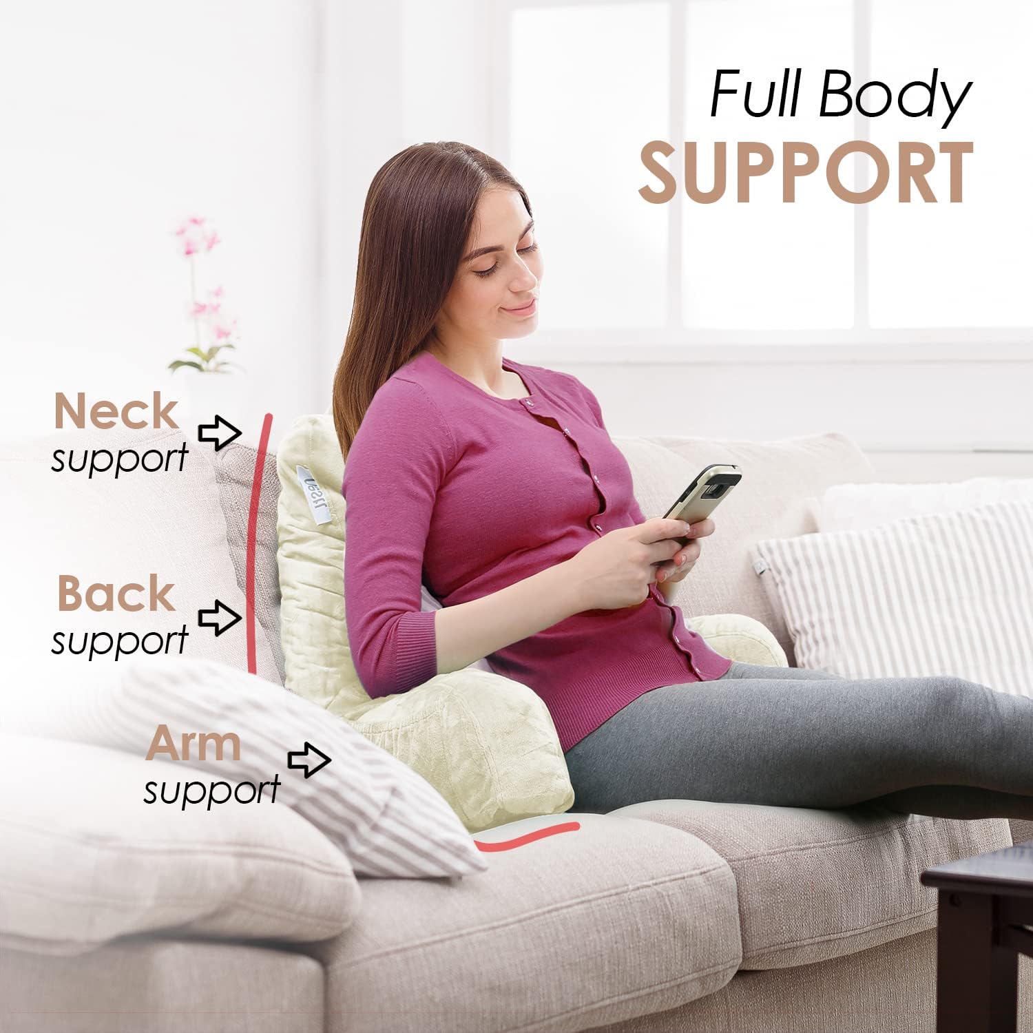 Nestl Reading Pillow with Shredded Memory Foam, Designed for Sitting Up in Bed and Couch, Back and Arms Adjustable Support for Adult &…