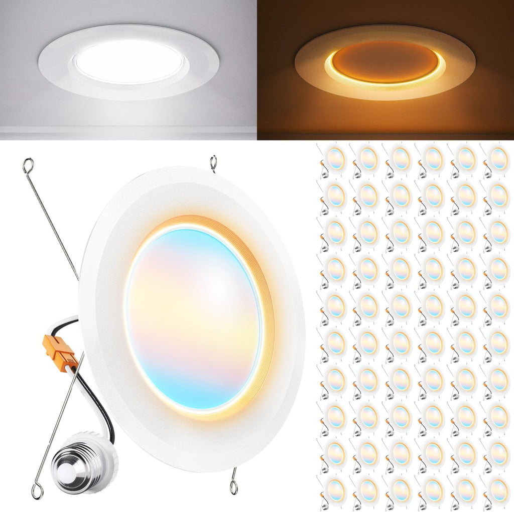 Sunco 60 Pack 6 Inch Recessed Light with Night Light, LED Can Lights Retrofit Lighting, 1000 LM, 12W, Selectable CCT…