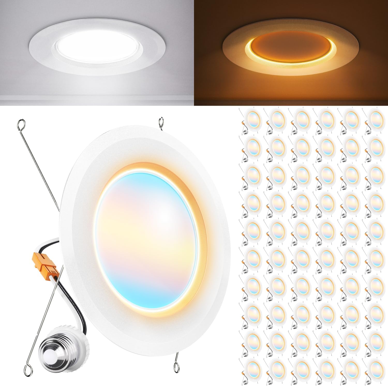 Sunco 60 Pack 6 Inch Recessed Light with Night Light, LED Can Lights Retrofit Lighting, 1000 LM, 12W, Selectable CCT…
