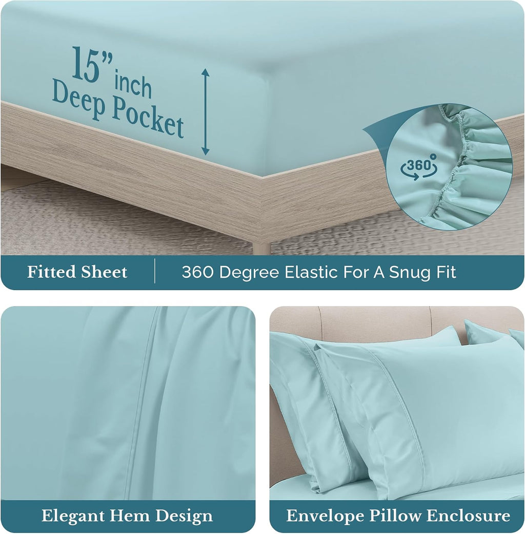 Casa Platino King Size Sheets, 500 Thread Count Smooth Sateen 100% Cotton, 6 Piece King Bed Sheets with Flat Sheet, 15 Inch Deep Pocket…
