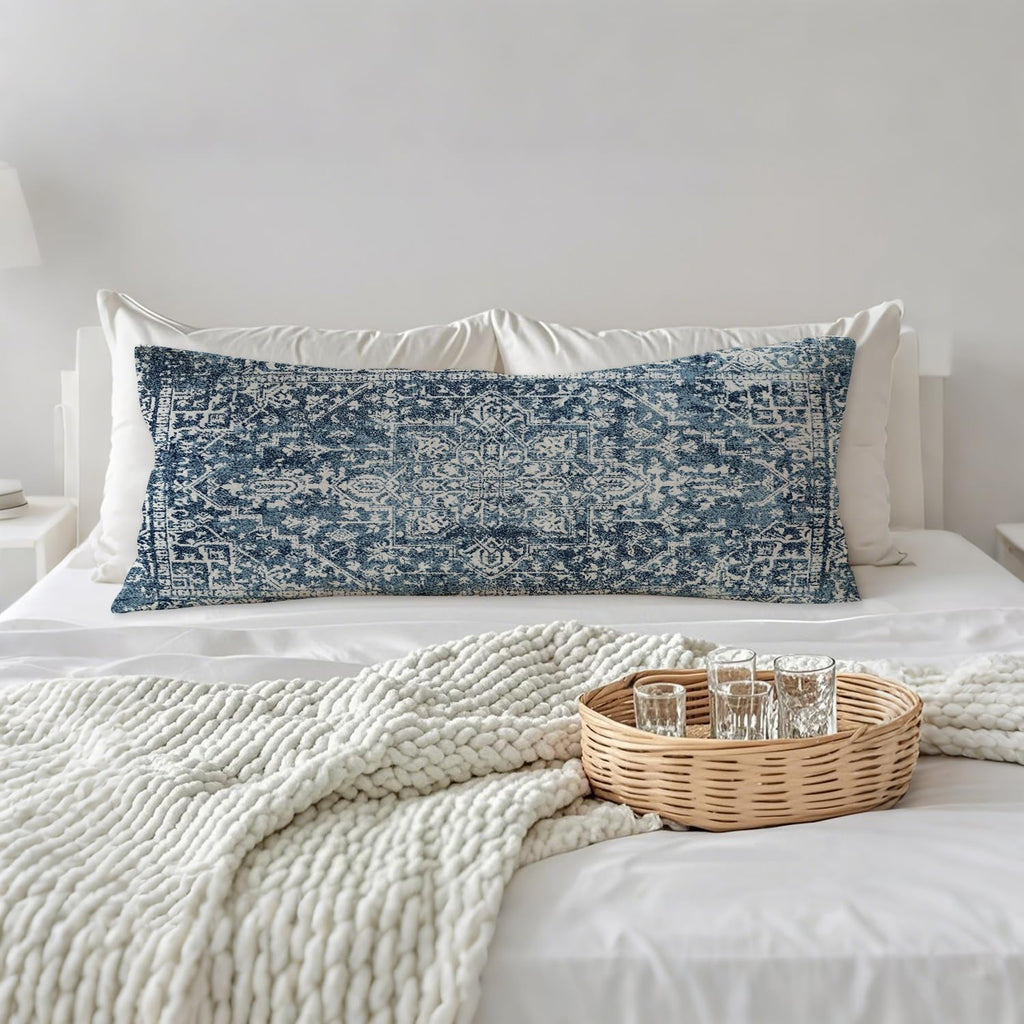 Vintage Boho Navy Blue Tribal 20x54 Body Pillow Cover, Retro Boho Blue Ethnic Moroccan Decorative Long Body Pillow Cases for Bed Couch