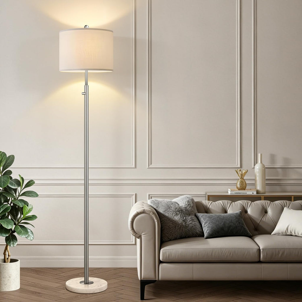 Upgraded】 Dimmable Floor Lamp for Living Room, 11W LED Bulb Included, Modern Standing Lamp with Marble Base, Tall Pole Light with Linen…