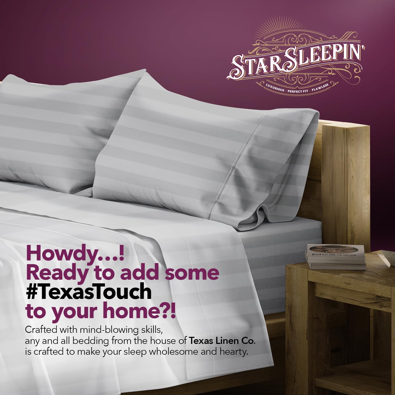 TEXAS LINEN CO. 100% Egyptian Cotton Sheets King Size Set - 1200 Series Star Sleepin' Damask Egyptian Cotton Luxury Sheets King Size (4…