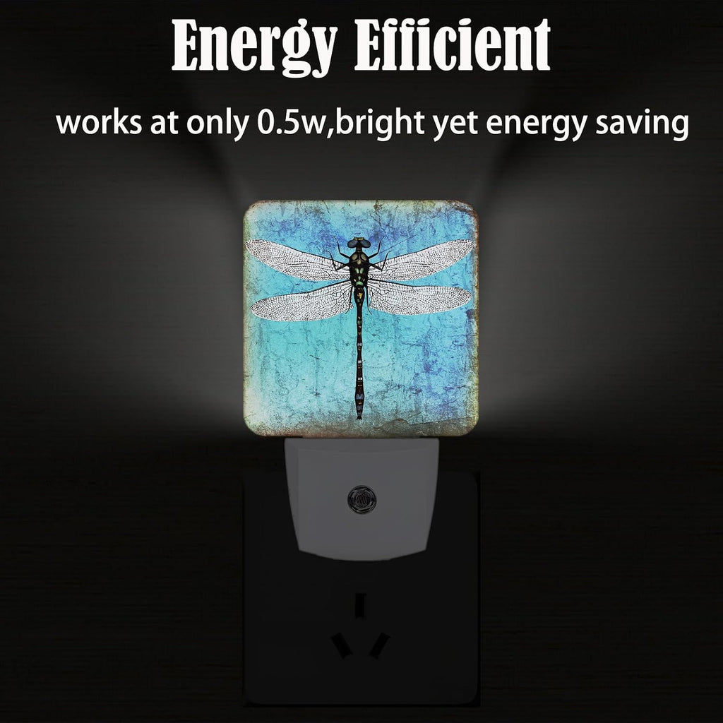 Blue Vintage Dragonfly Night Light, Plug Into Wall Decor for Stairway, Hallway, Kitchen, Dusk to Dawn Sensor Nightlights for…