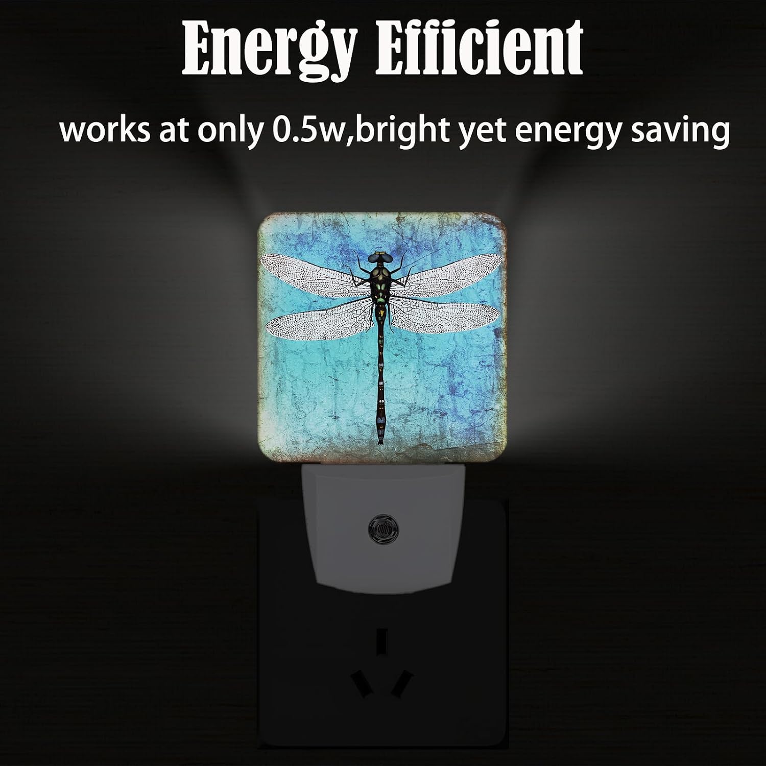 Blue Vintage Dragonfly Night Light, Plug Into Wall Decor for Stairway, Hallway, Kitchen, Dusk to Dawn Sensor Nightlights for…