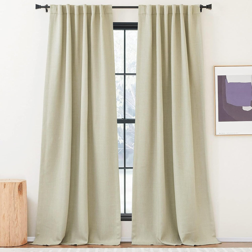 Nicetown Room Darkening Living Room Curtains 96 inches Long, Pinch Pleated Curtains Faux Linen Blend Light Blocking Noise Canceling Drapes…