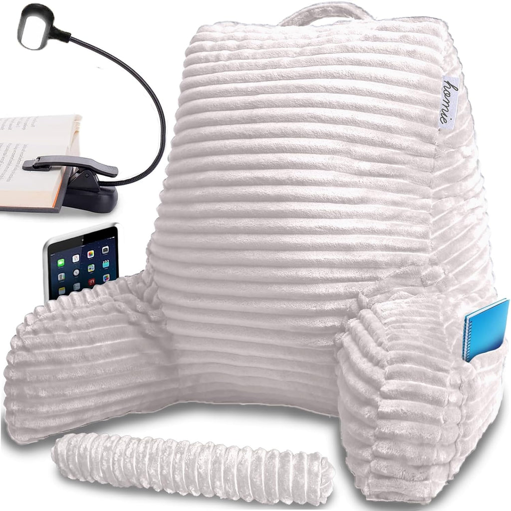 Homie Reading Pillow with Reading Light and Wrist Support, Has Arm Rests, and Back Support for Bed Rest, Lounging, Reading, Working on…